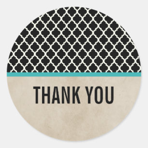 Aqua Chic Quatrefoil Thank You Stickers