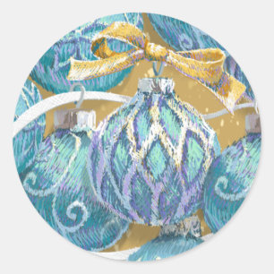 Aqua Christmas Balls Classic Round Sticker