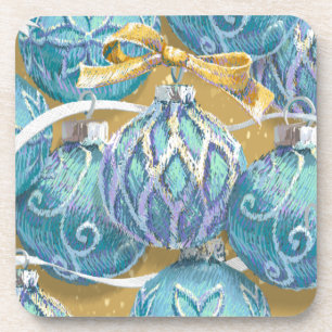Aqua Christmas Balls Coaster
