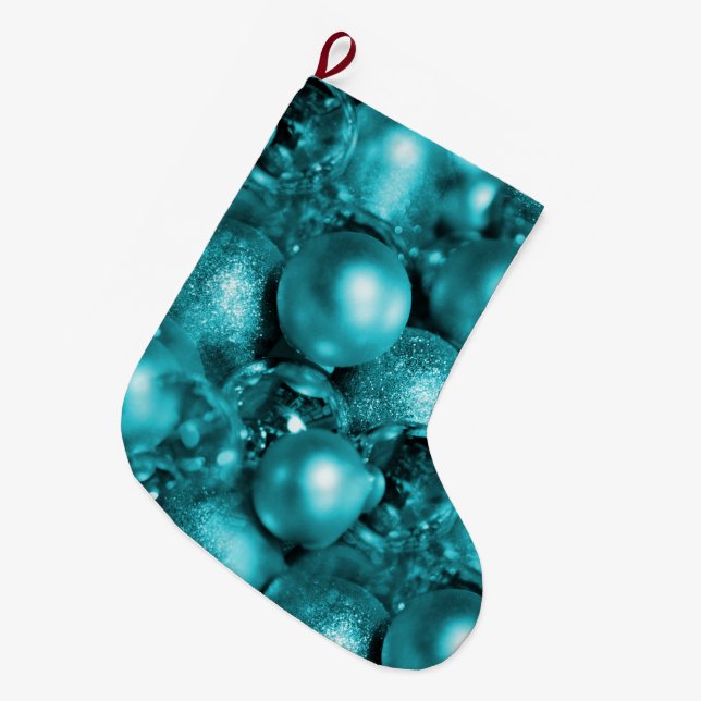 Aqua Christmas Ornaments Large Christmas Stocking (Front (Hanging))