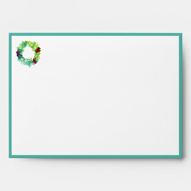 Aqua | CHRISTMAS WREATH | Festive Holiday Envelope (Front)