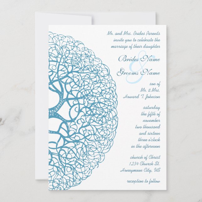 Aqua Circle of Love Tree Wedding Invitation (Front)
