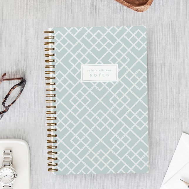 Aqua | Coastal Bamboo Trellis Personalized Notebook (Creator Uploaded)