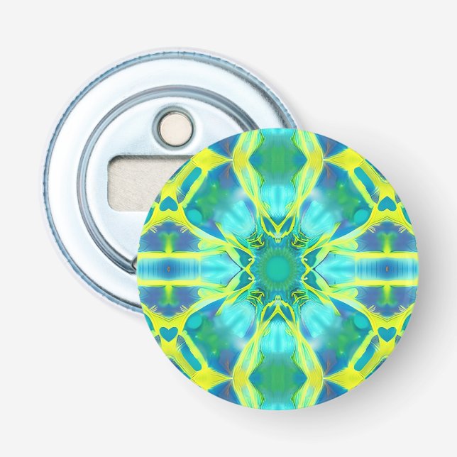 Aqua, Cobalt Blue and Yellow Tie Dye Pattern  Bottle Opener (Front)