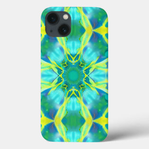 Aqua, Cobalt Blue and Yellow Tie Dye Pattern  iPhone 13 Case
