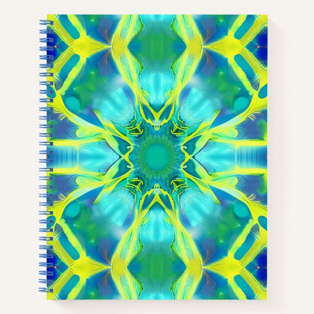 Aqua, Cobalt Blue and Yellow Tie Dye Pattern  Notebook (Front)