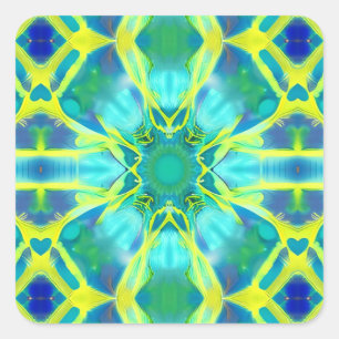 Aqua, Cobalt Blue and Yellow Tie Dye Pattern  Square Sticker
