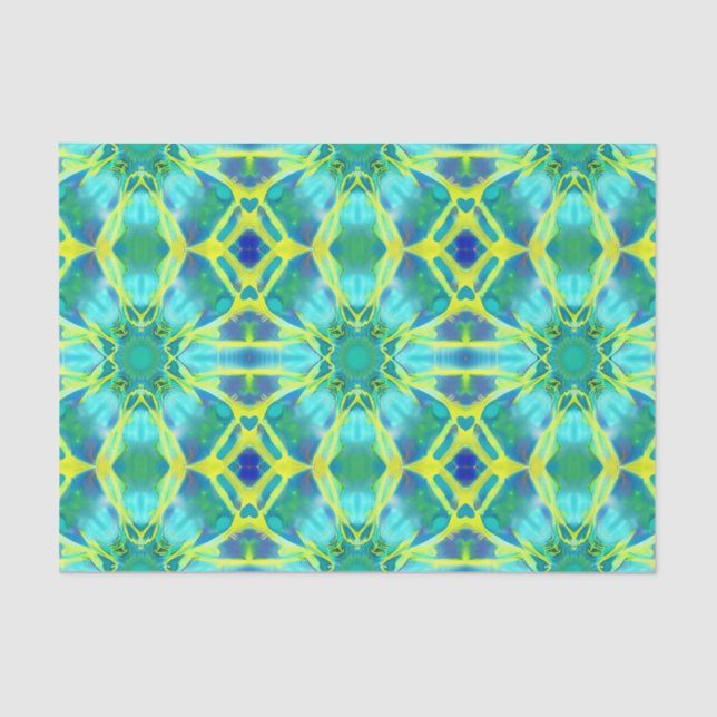 Aqua, Cobalt Blue and Yellow Tie Dye Pattern Tissue Paper (Front)