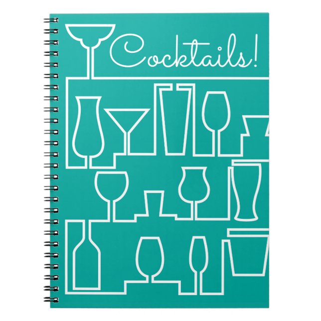 Aqua cocktail party spiral notebook (Front)