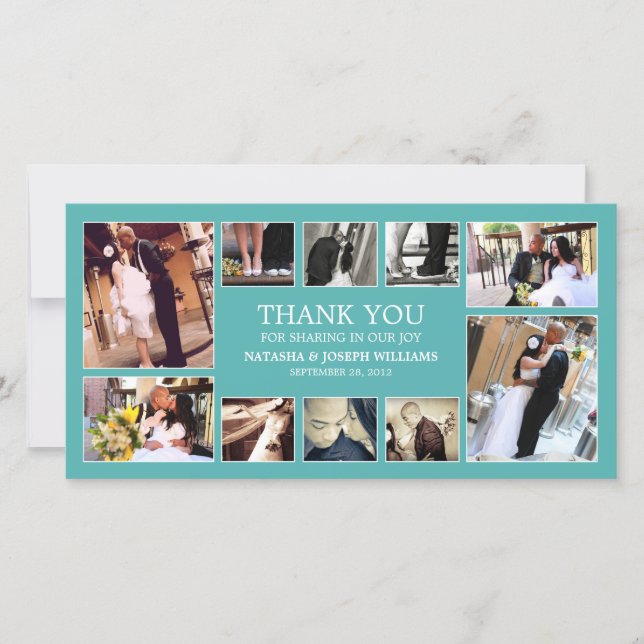 AQUA COLLAGE | WEDDING THANK YOU CARD (Front)