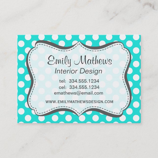 Aqua Colour Polka Dots Business Card (Front)