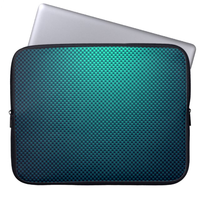 Aqua colours carbon fibre patterned laptop sleeve (Front)