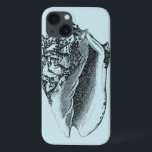 Aqua Conch Shell iPhone 13 Case<br><div class="desc">In this vivid image, you can see in black and white most natural and unique style of the Conch shell up close. This unique type of art has black shading to accent the rough edges of this sea shell. Get this conch shell with an aqua background on your product today....</div>