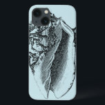 Aqua Conch Shell iPhone 13 Case<br><div class="desc">In this vivid image, you can see in black and white most natural and unique style of the Conch shell up close. This unique type of art has black shading to accent the rough edges of this sea shell. Get this conch shell with an aqua background on your product today....</div>