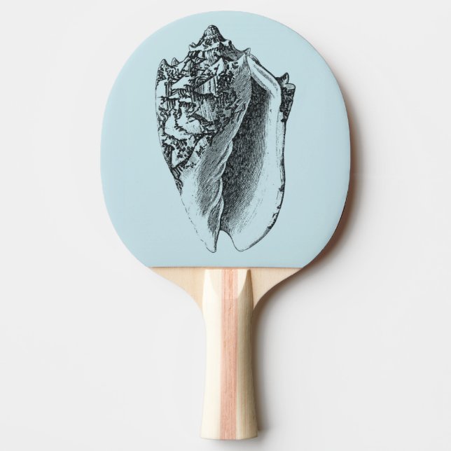 Aqua Conch Shell Ping Pong Paddle (Front)