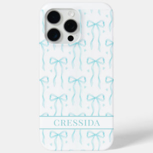Aqua Coquette Bows Monogrammed iPhone 15 Pro Max Case