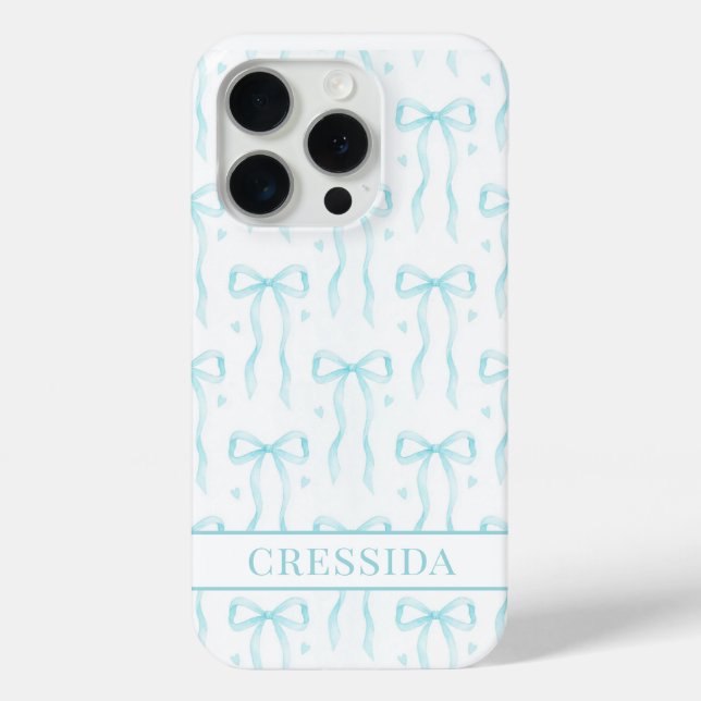 Aqua Coquette Bows Monogrammed Case-Mate iPhone Case (Back)