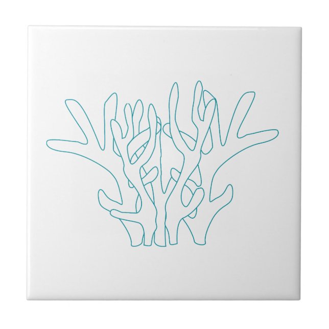 Aqua Coral Branch White Tile (Front)