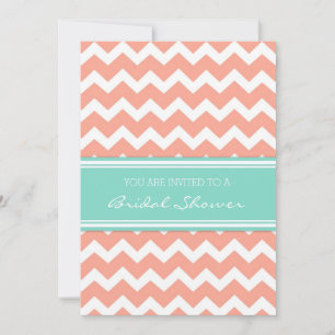 Aqua Coral Chevron Bridal Shower Invitation Cards