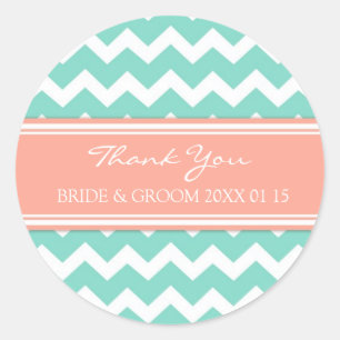 Aqua Coral Chevron Thank You Wedding Favour Tags