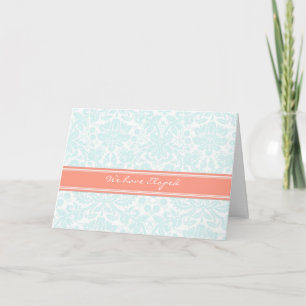 Aqua Coral Damask Elopement Announcement Card