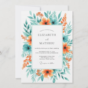 Aqua Coral Lively Spring Wedding Invitation