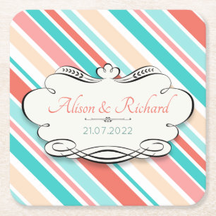 Aqua & Coral Square Paper Coaster