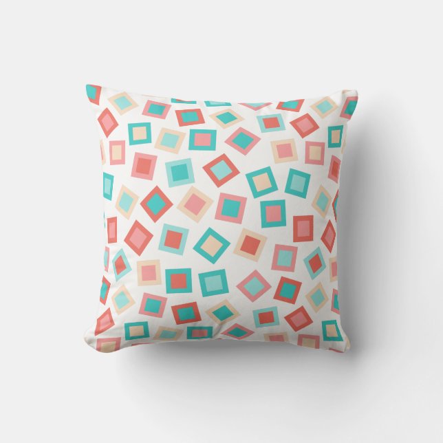 Aqua Coral Squares Cushion (Front)