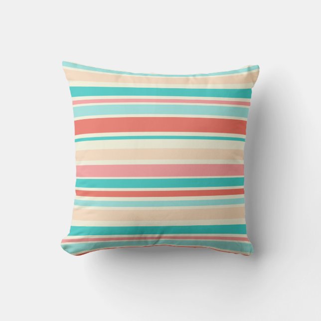 Aqua Coral Stripes Cushion (Front)