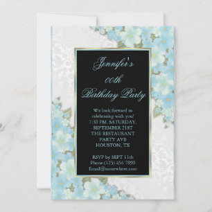 Aqua Corner Floral Framed Birthday Party Invitation