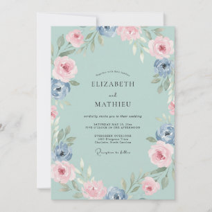 Aqua Cornflower Peony Wedding Invitation