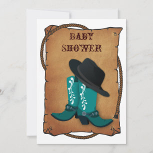 aqua cowboy boots western mummy baby shower invitation