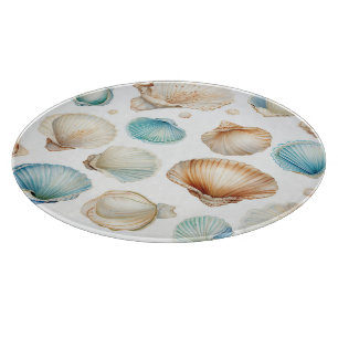 Aqua Cream Beach Shells Bridal Shower Cutting Board