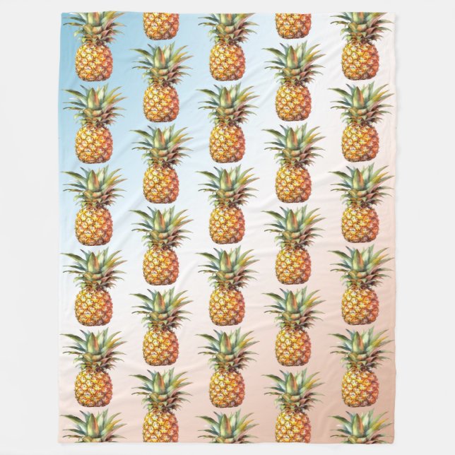 Aqua Cream Happy Tropical Pineapple Fleece Blanket (Front)