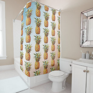Aqua Cream Happy Tropical Pineapples Shower Curtain