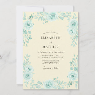 Aqua Cream Peony Wedding Invitation