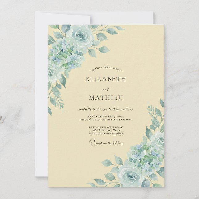 Aqua Cream Watercolor Wedding Invitation (Front)
