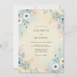 Aqua Cream Wildflower Wedding Invitation