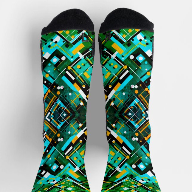 Aqua Cubistic Style Socks (Top)