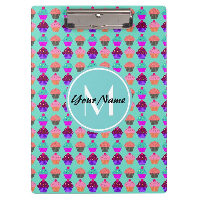Aqua Cupcake Personalised Monogram Clipboard (Front)