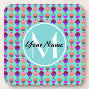 Aqua Cupcake Personalised Monogram Coaster