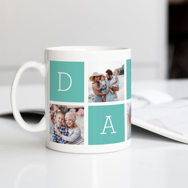 Aqua | Custom Daddy 5 Photo Collage Coffee Mug (Creator Uploaded)