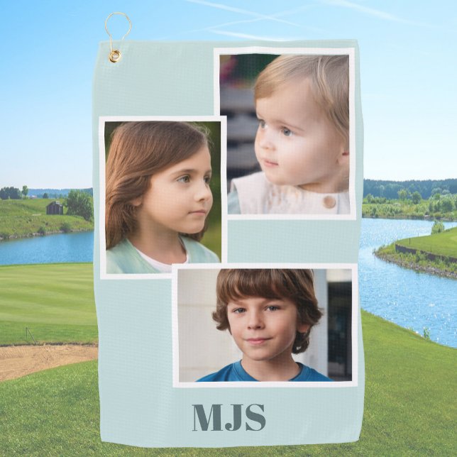Aqua Custom Photo Collage Monogram Personalized  Golf Towel (Creator Uploaded)