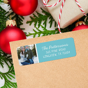 Aqua Custom Photo Holiday Return Address