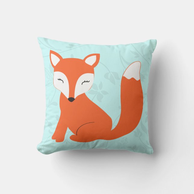 Aqua Cute baby fox pillow by Cindy Bendel (Front)