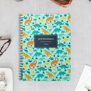 Aqua   Cute Colorful Dinosaur Pattern Personalized Notebook