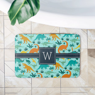 Aqua   Cute Colourful Dinosaur Pattern Kid Monogra Bath Mat