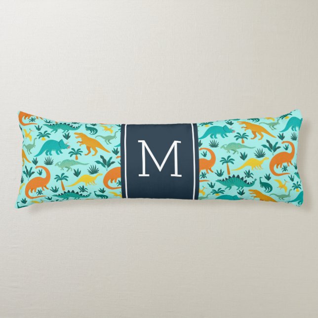 Aqua | Cute Colourful Dinosaur Pattern Kid Monogra Body Cushion (Front)