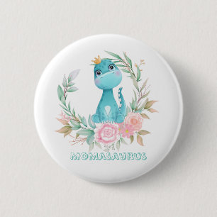 Aqua Cute Dinosaur Peony Momasaurs Baby Shower  6 Cm Round Badge