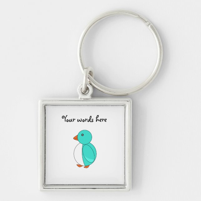 Aqua cute penguin key ring (Front)